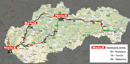 Rozmiestnenie distribunch centier Nelux